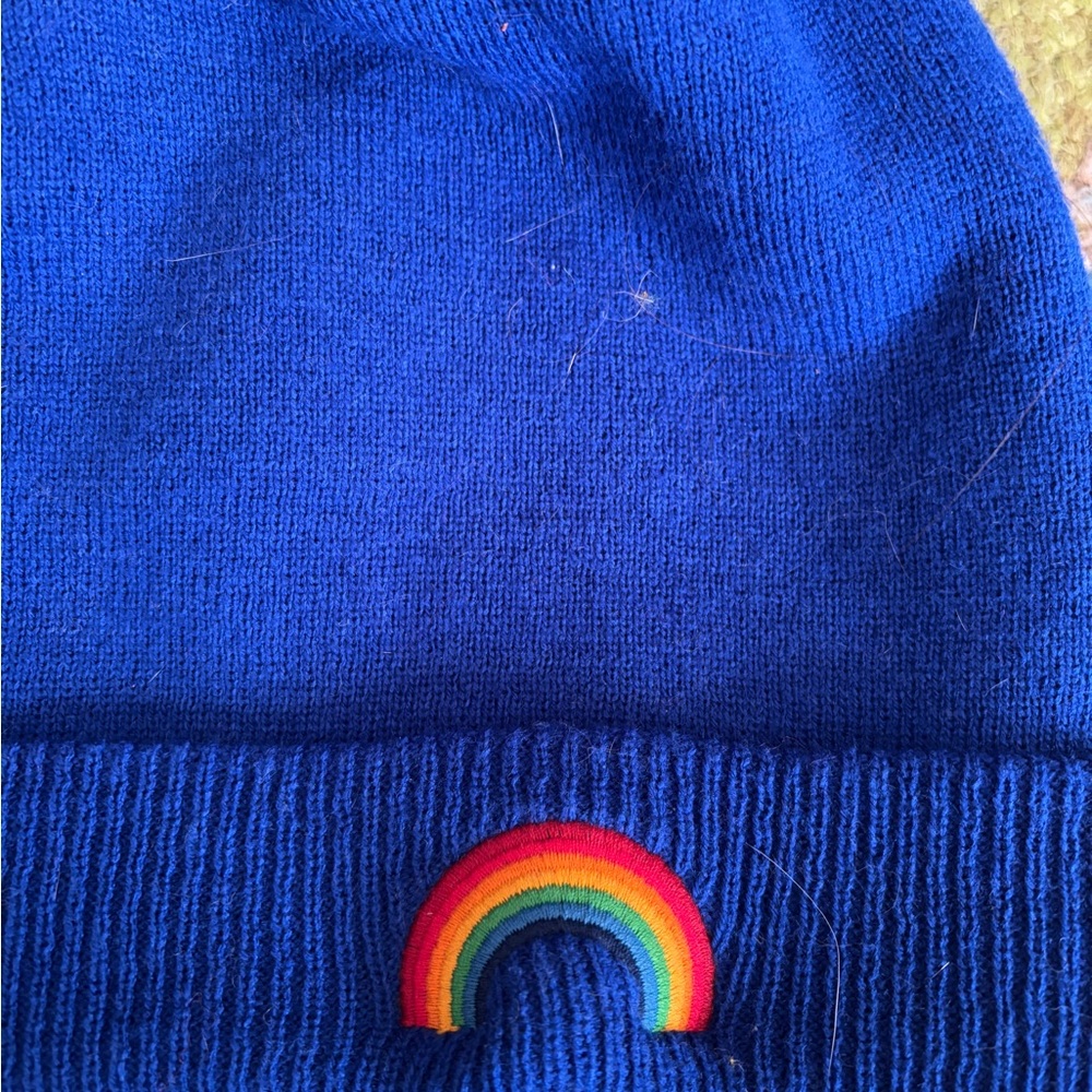 Blue Beanie with Rainbow Patch - Picture 2 of 2